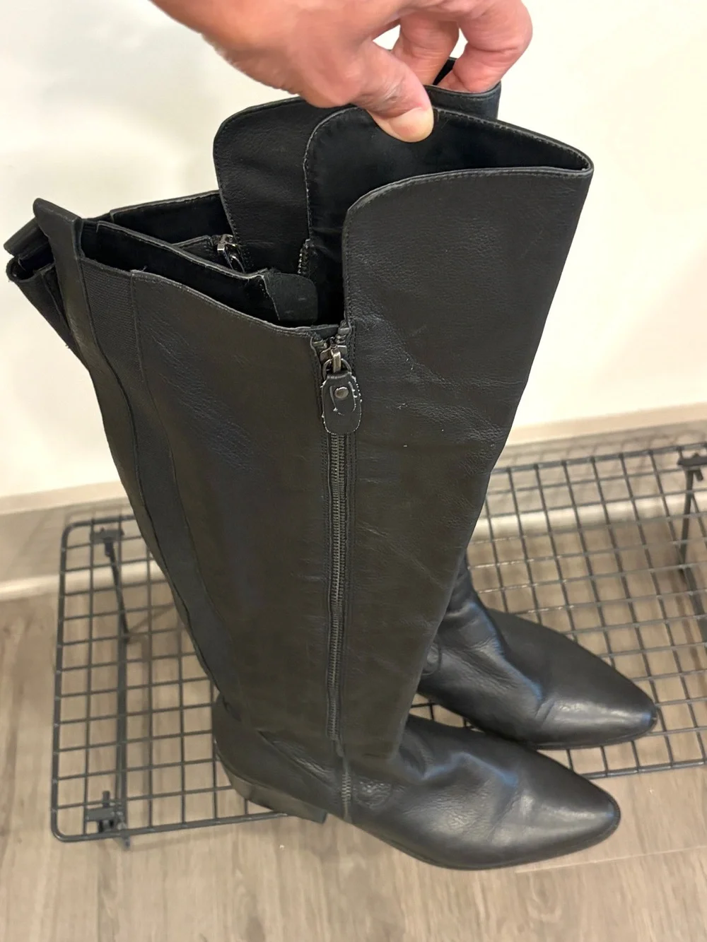 Dolce Vita Black Leather Over-the-Knee Boots with Block Heel